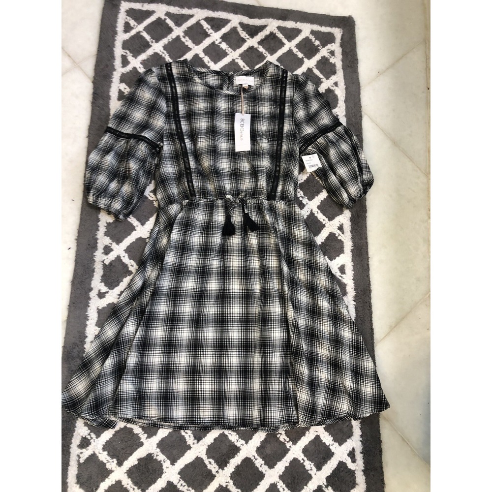 BCBG Girls Black White Tartan Plaid Fit Flare Dress Size 14 NWT